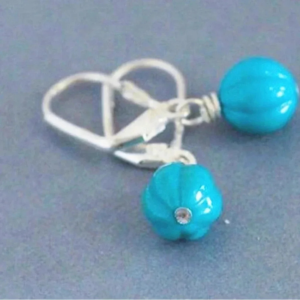 Carved Turquoise,Dangle Earrings .Real Turquoise Carved Pumpkins,Men Earring